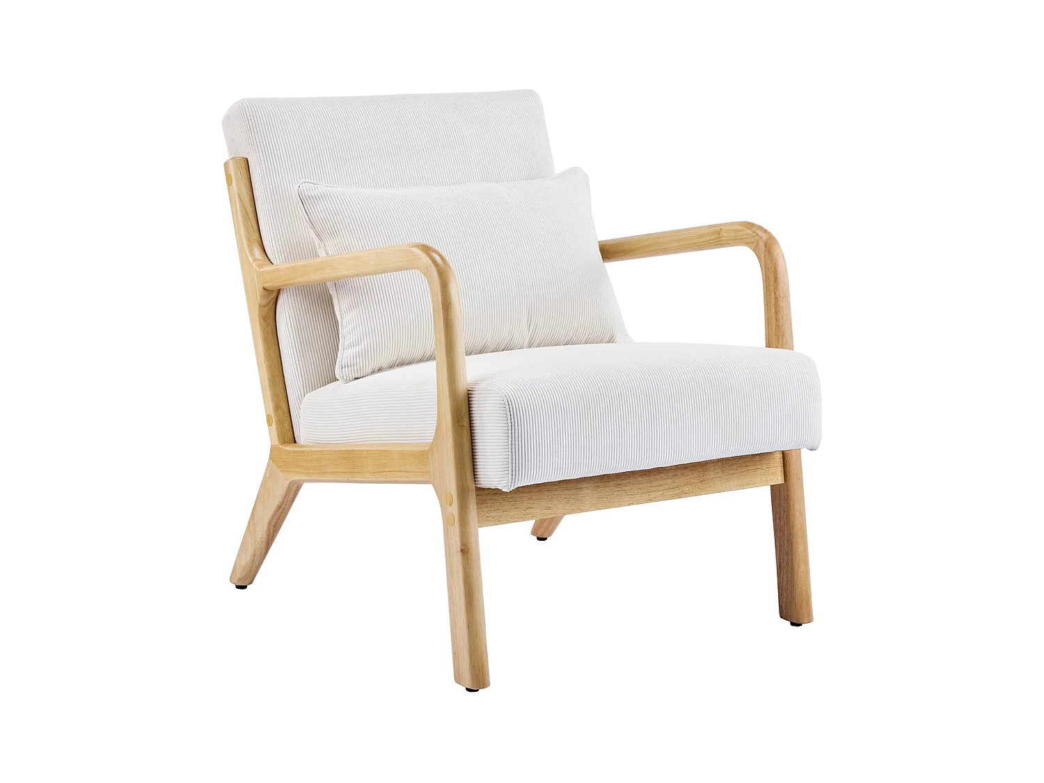 Fauteuil en bois et velours fines côtes beige - Lanna