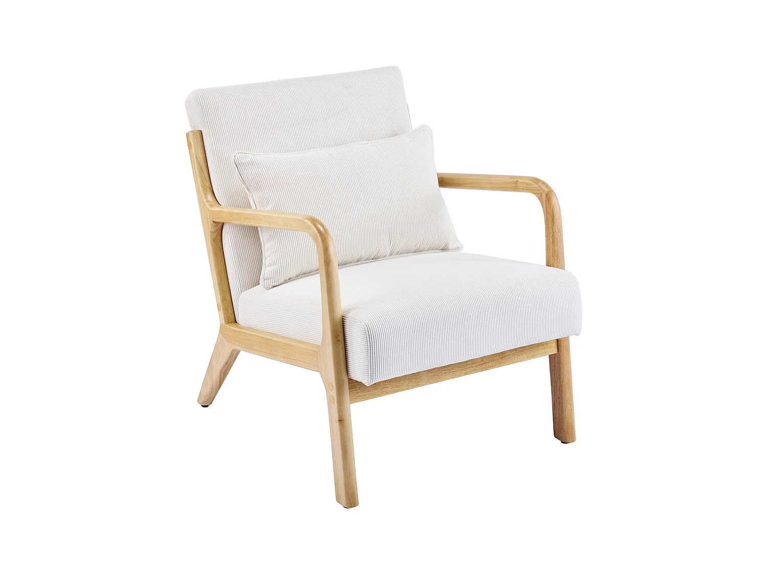 Fauteuil en bois et velours fines côtes beige - Lanna