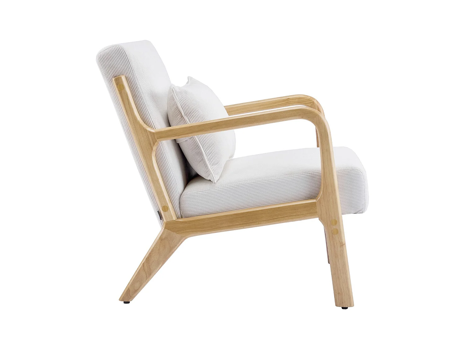 Fauteuil en bois et velours fines côtes beige - Lanna