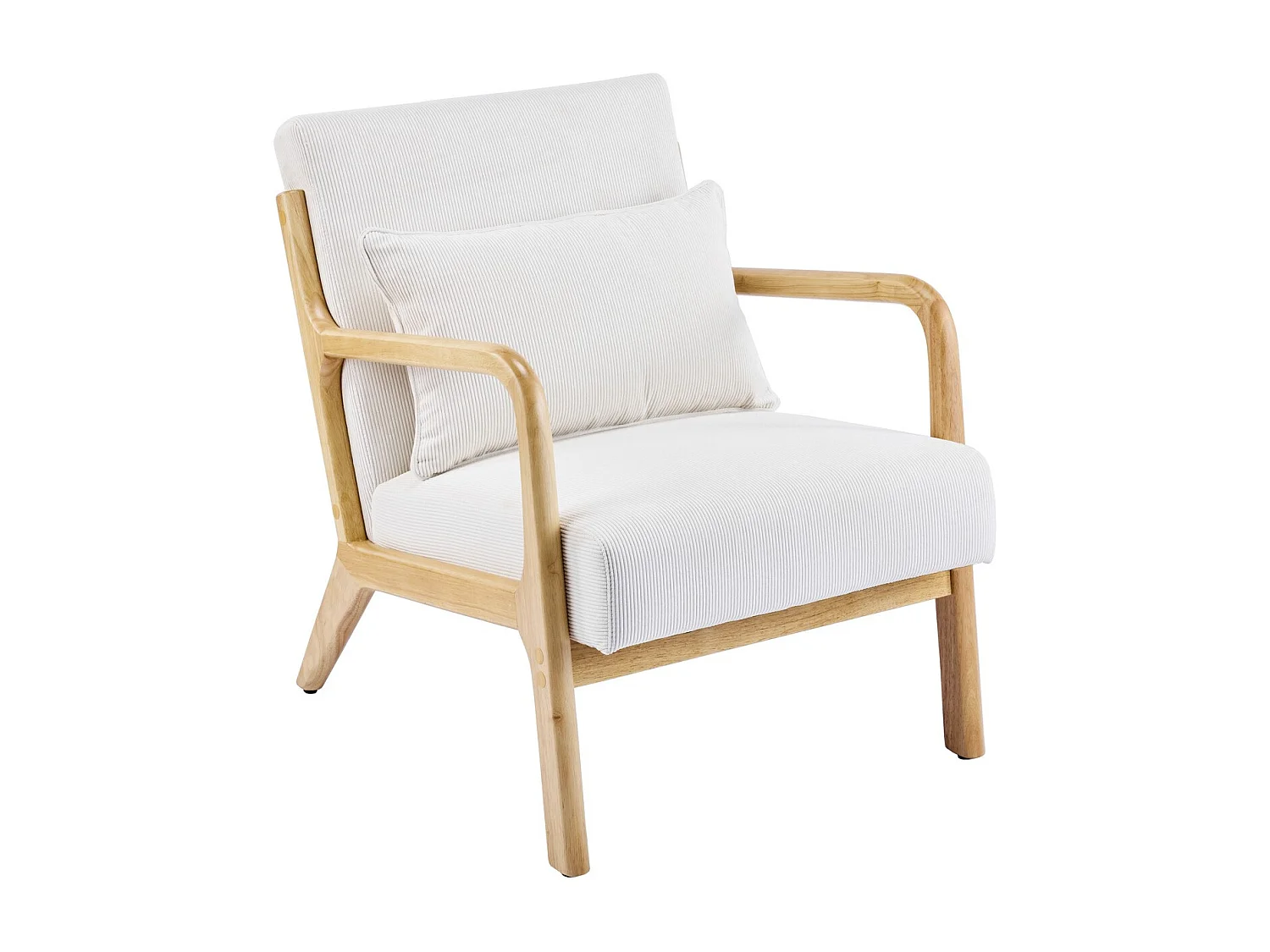 Fauteuil en bois et velours fines côtes beige - Lanna