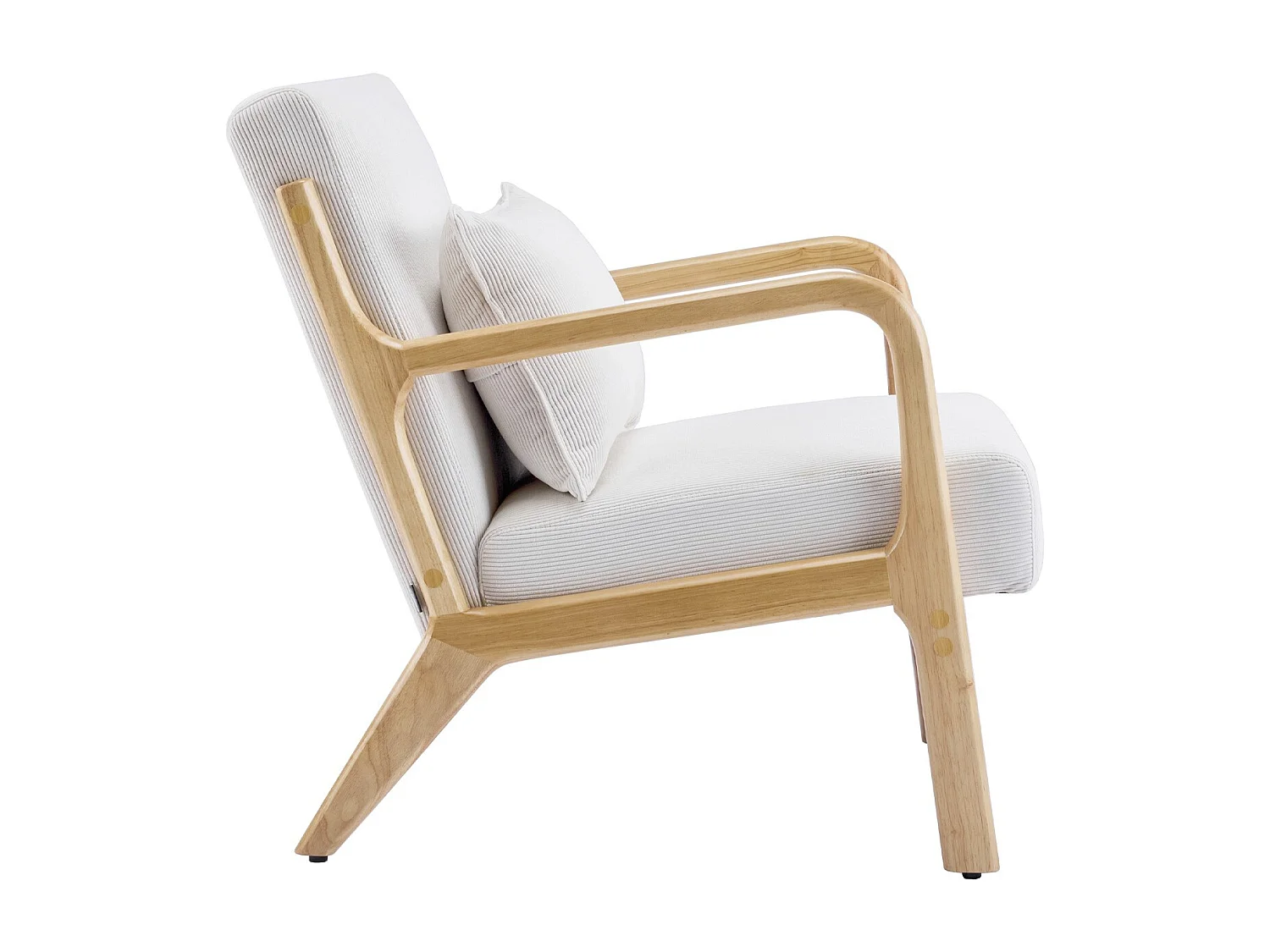 Fauteuil en bois et velours fines côtes beige - Lanna