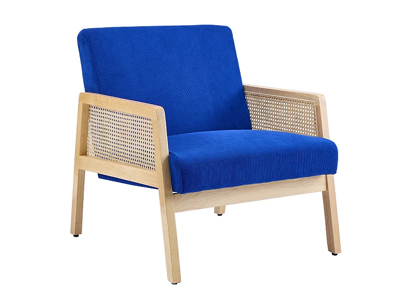 Fauteuil en cannage et velours côtelé bleu électrique - Mani
