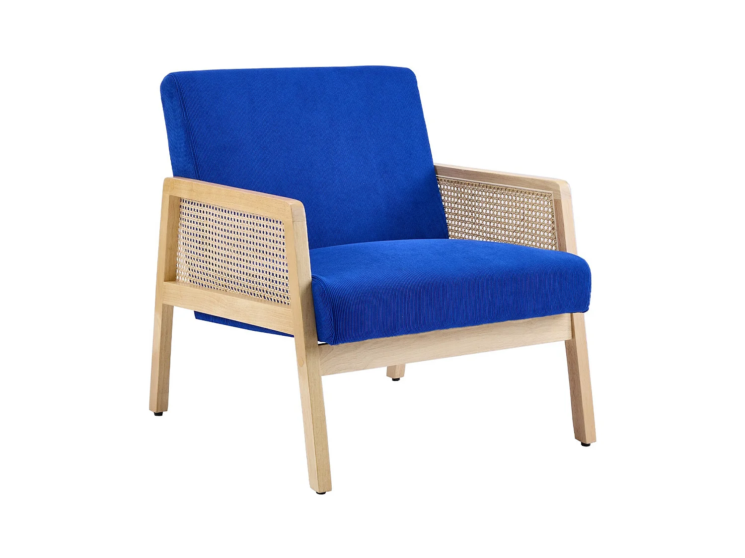 Fauteuil en cannage et velours côtelé bleu électrique - Mani