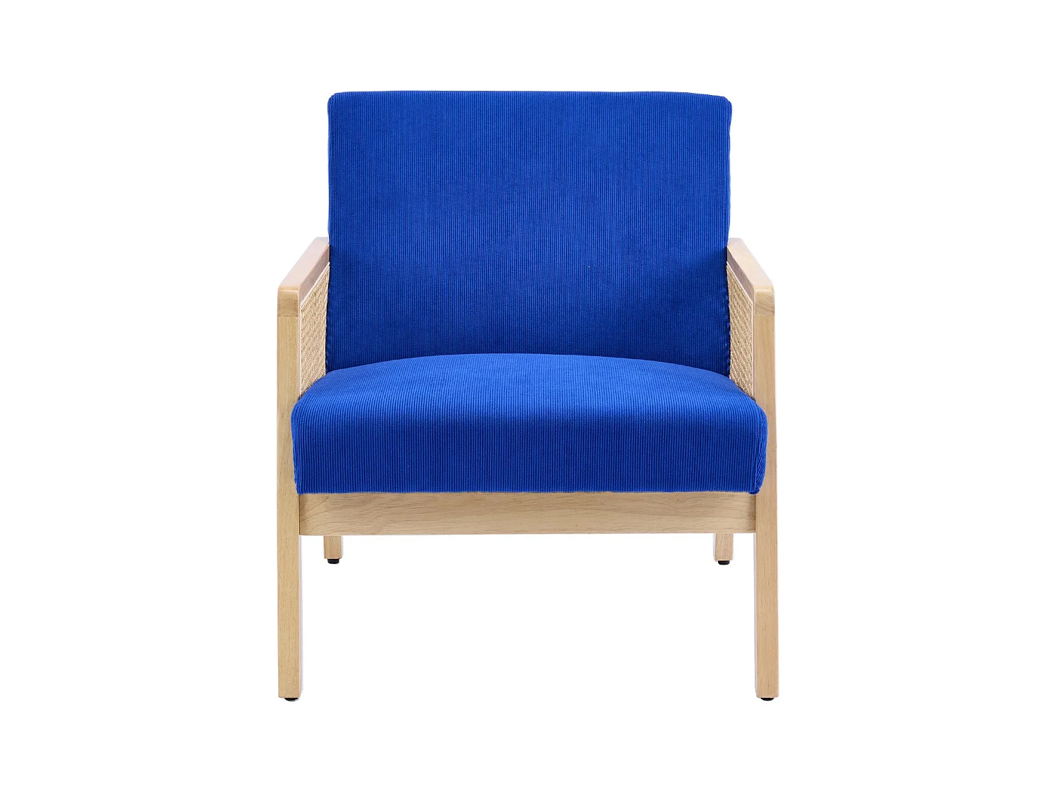 Fauteuil en cannage et velours côtelé bleu électrique - Mani