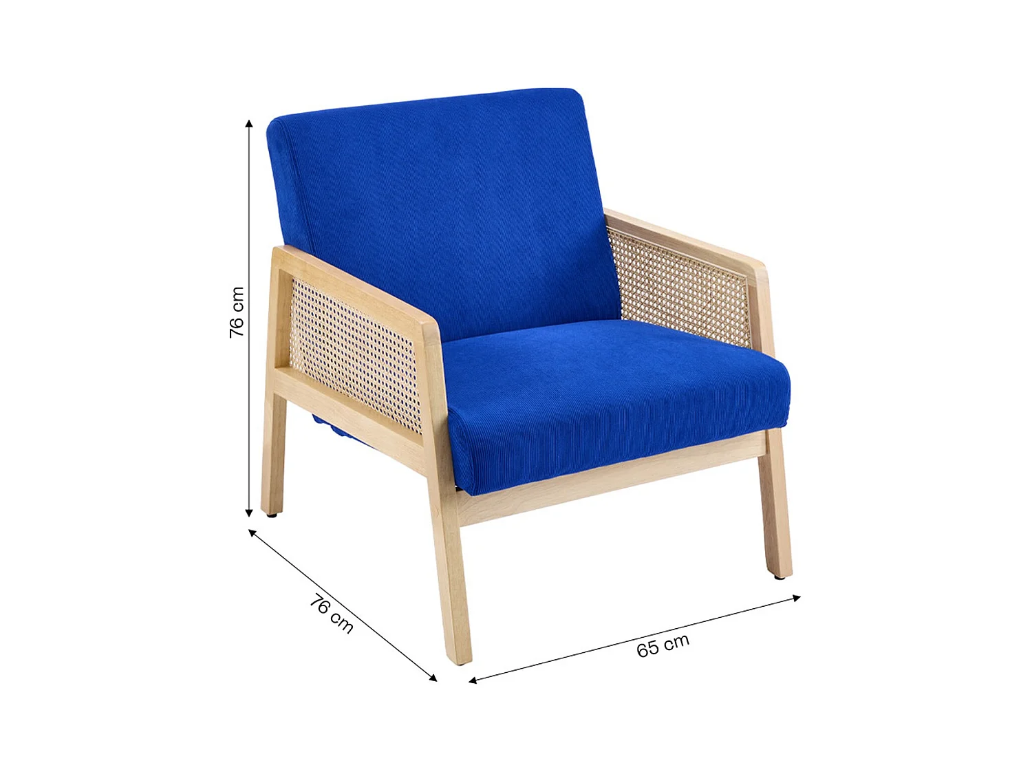 Fauteuil en cannage et velours côtelé bleu électrique - Mani