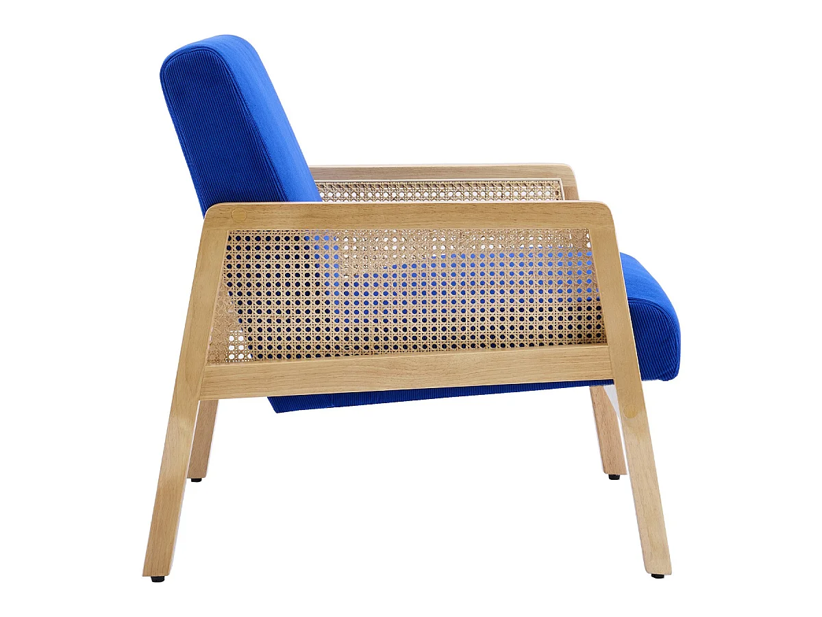 Fauteuil en cannage et velours côtelé bleu électrique - Mani