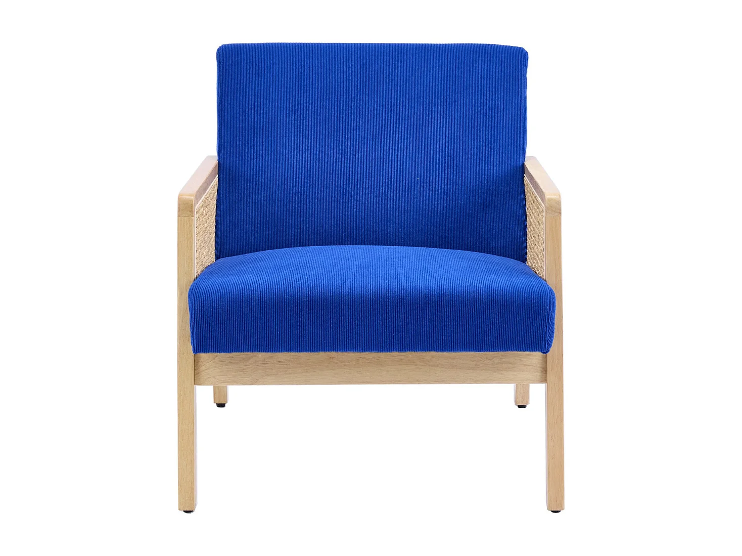 Fauteuil en cannage et velours côtelé bleu électrique - Mani