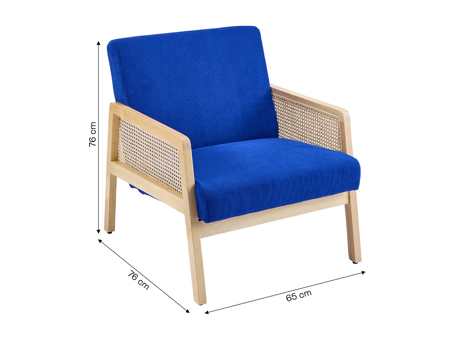Fauteuil en cannage et velours côtelé bleu électrique - Mani