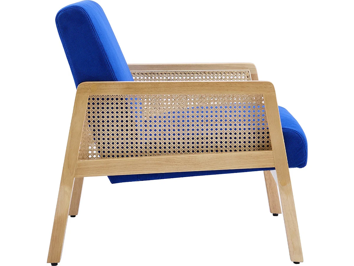 Fauteuil en cannage et velours côtelé bleu électrique - Mani