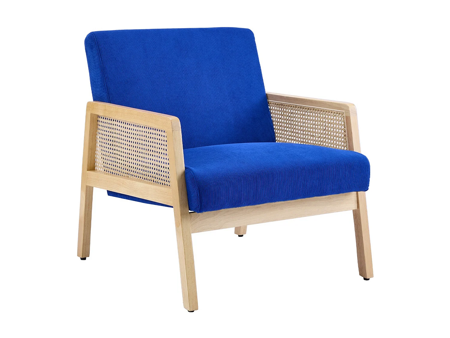 Fauteuil en cannage et velours côtelé bleu électrique - Mani