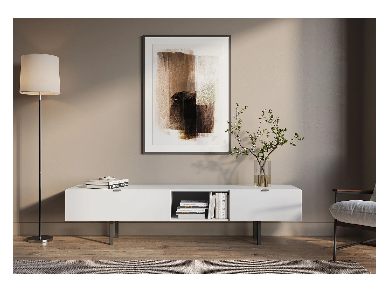 Biała szafka RTV z szufladą Skandica MYWAY / szer. 180 cm