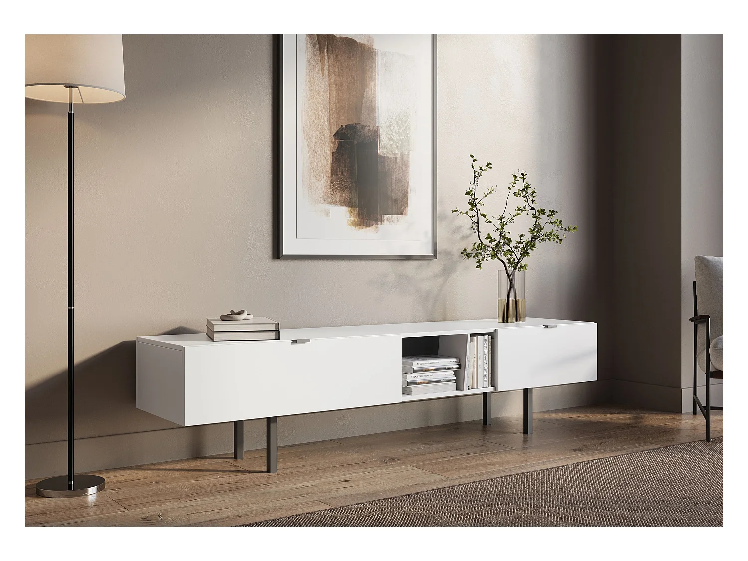 Biała szafka RTV z szufladą Skandica MYWAY / szer. 180 cm