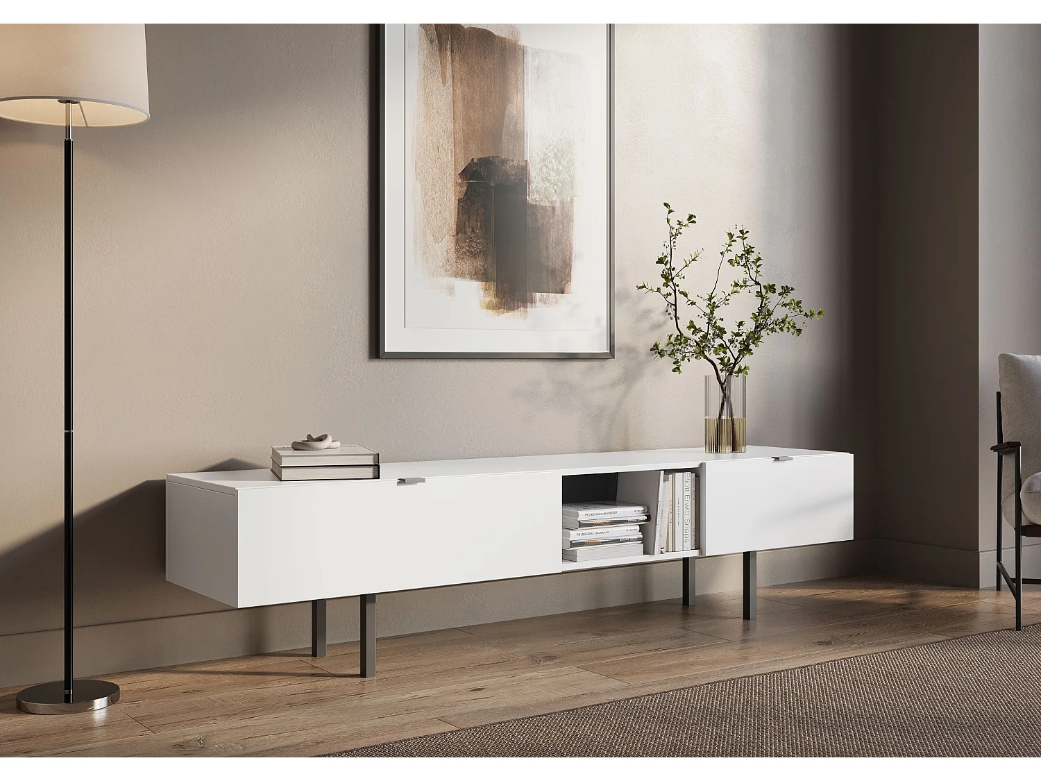 Lowboard Myway, weiß, 1 schublade, minimalistisch, 180 cm