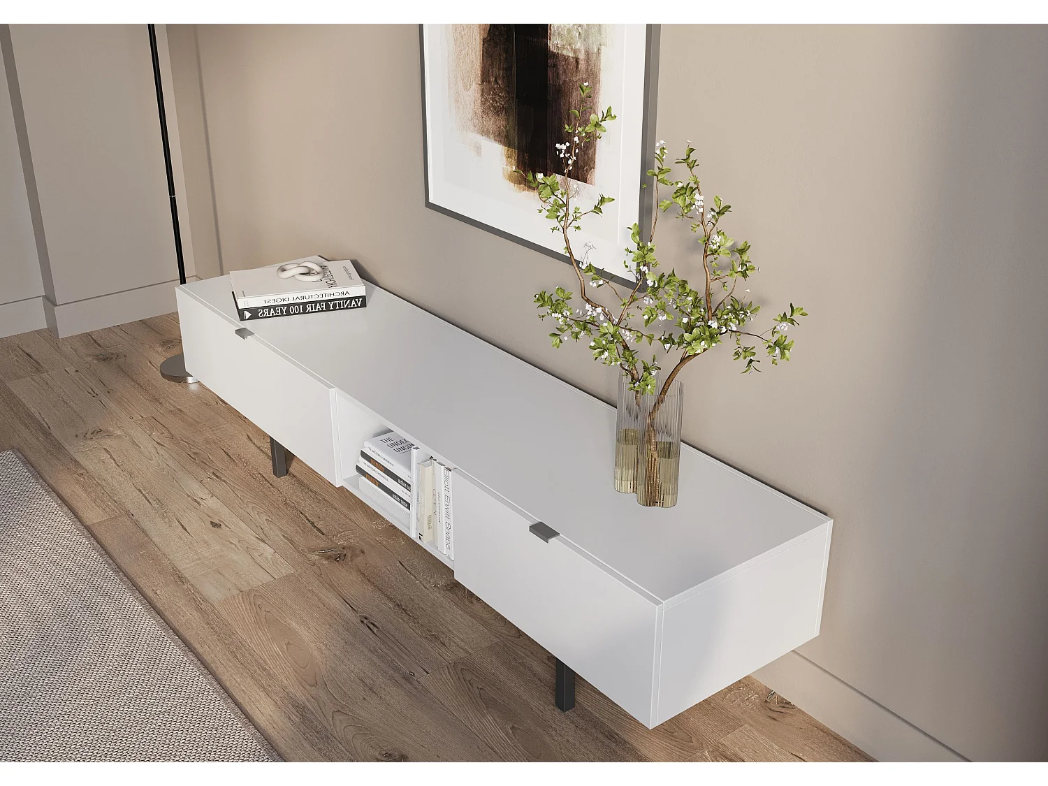 Lowboard Myway, weiß, 1 schublade, minimalistisch, 180 cm