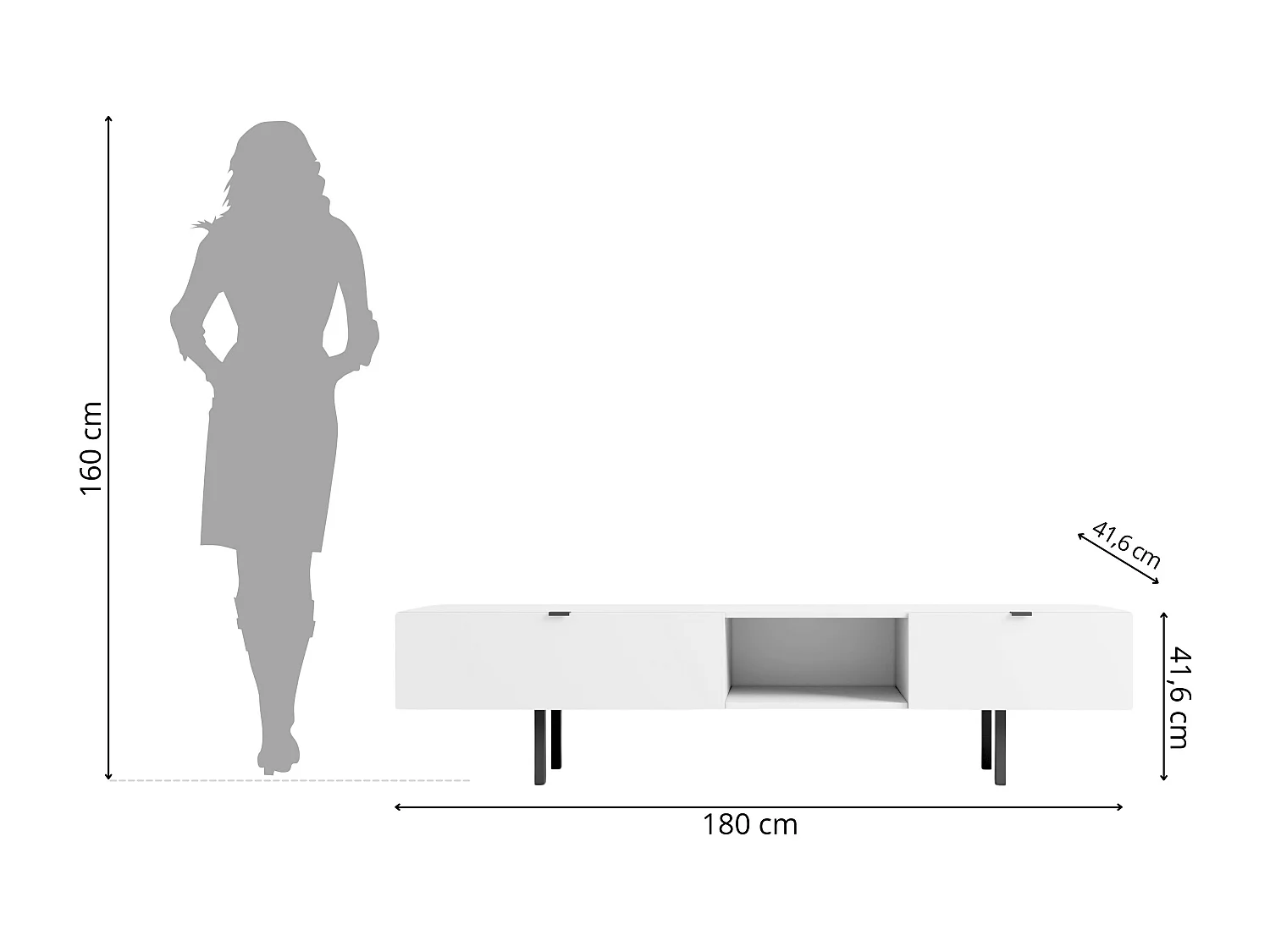 Lowboard Myway, weiß, 1 schublade, minimalistisch, 180 cm
