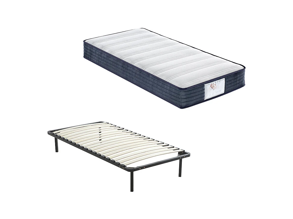 Ensemble Matelas à ressorts +Sommier à Lattes sur Pieds, 90x190cm, Epaisseur du Matelas 22cm