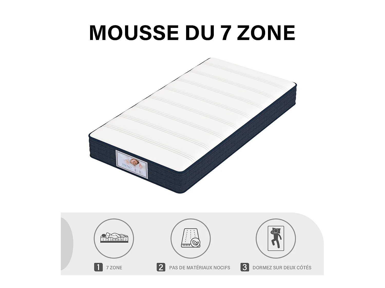 Ensemble Matelas à ressorts +Sommier à Lattes sur Pieds, 90x190cm, Epaisseur du Matelas 22cm