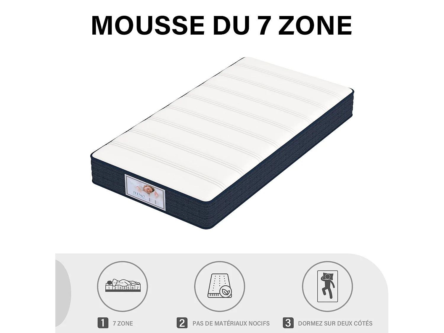 Ensemble Matelas à ressorts +Sommier à Lattes sur Pieds, 90x190cm, Epaisseur du Matelas 22cm