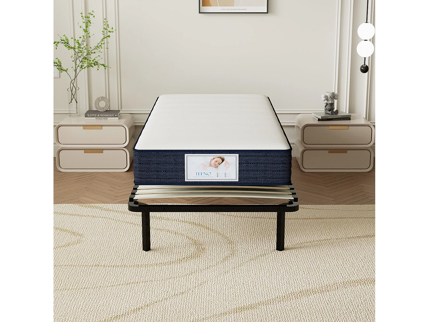 Ensemble Matelas à ressorts +Sommier à Lattes sur Pieds, 90x190cm, Epaisseur du Matelas 22cm