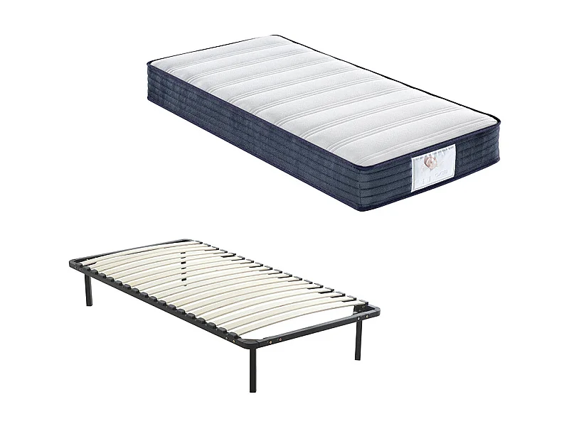 Set met springverenmatras + lattenbodem op poten, 90 x 190 cm, dikte matras 22 cm