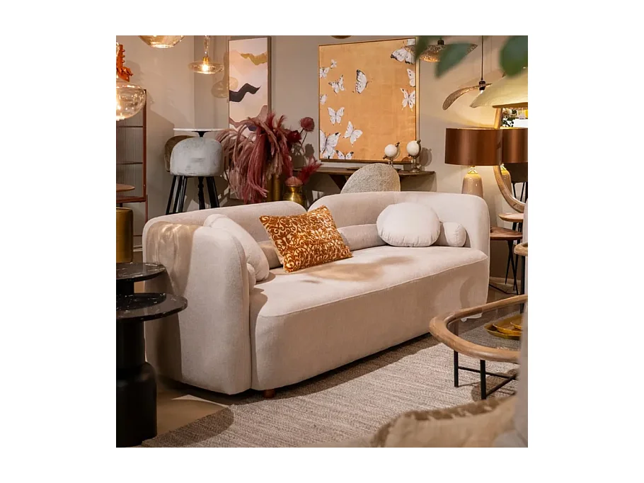 Canapé 3 places galbé avec coussins déco LUMINIS