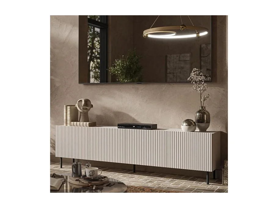 Meuble TV cachemire 200 cm avec 4 portes et pieds en métal ROTTERDAM