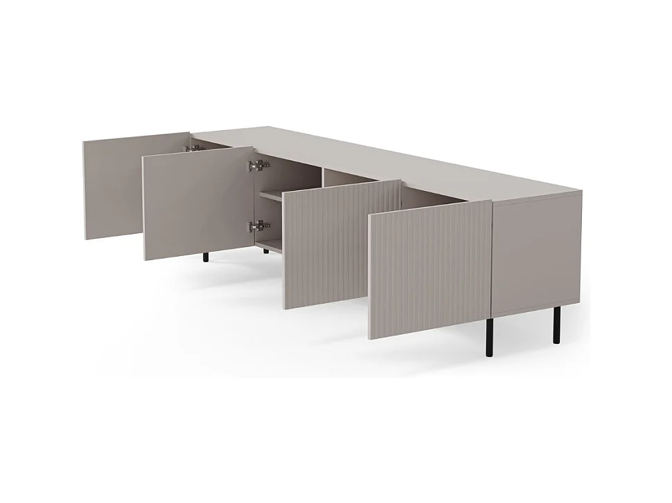 Meuble TV cachemire 200 cm avec 4 portes et pieds en métal ROTTERDAM