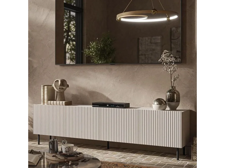 Meuble TV cachemire 200 cm avec 4 portes et pieds en métal ROTTERDAM