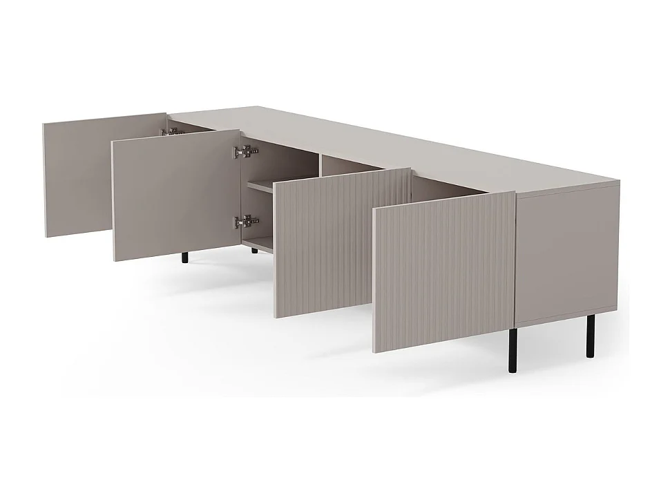 Meuble TV cachemire 200 cm avec 4 portes et pieds en métal ROTTERDAM