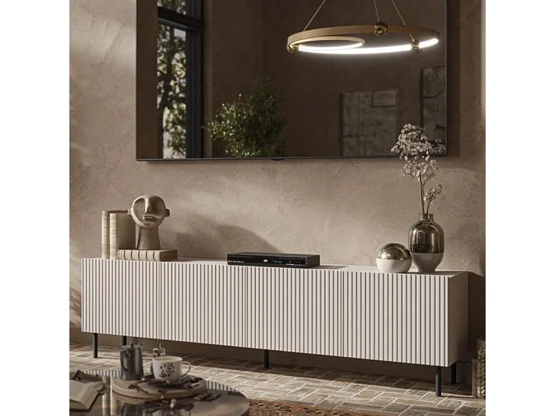 Meuble TV cachemire 200 cm avec 4 portes et pieds en métal ROTTERDAM