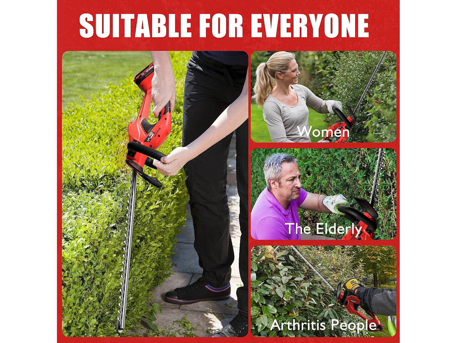 Taille-haie sans Fil 2.0Ah Li-on Batterie,  Diamètre de Coupe 16 mm, La poignée est orientable à 180°