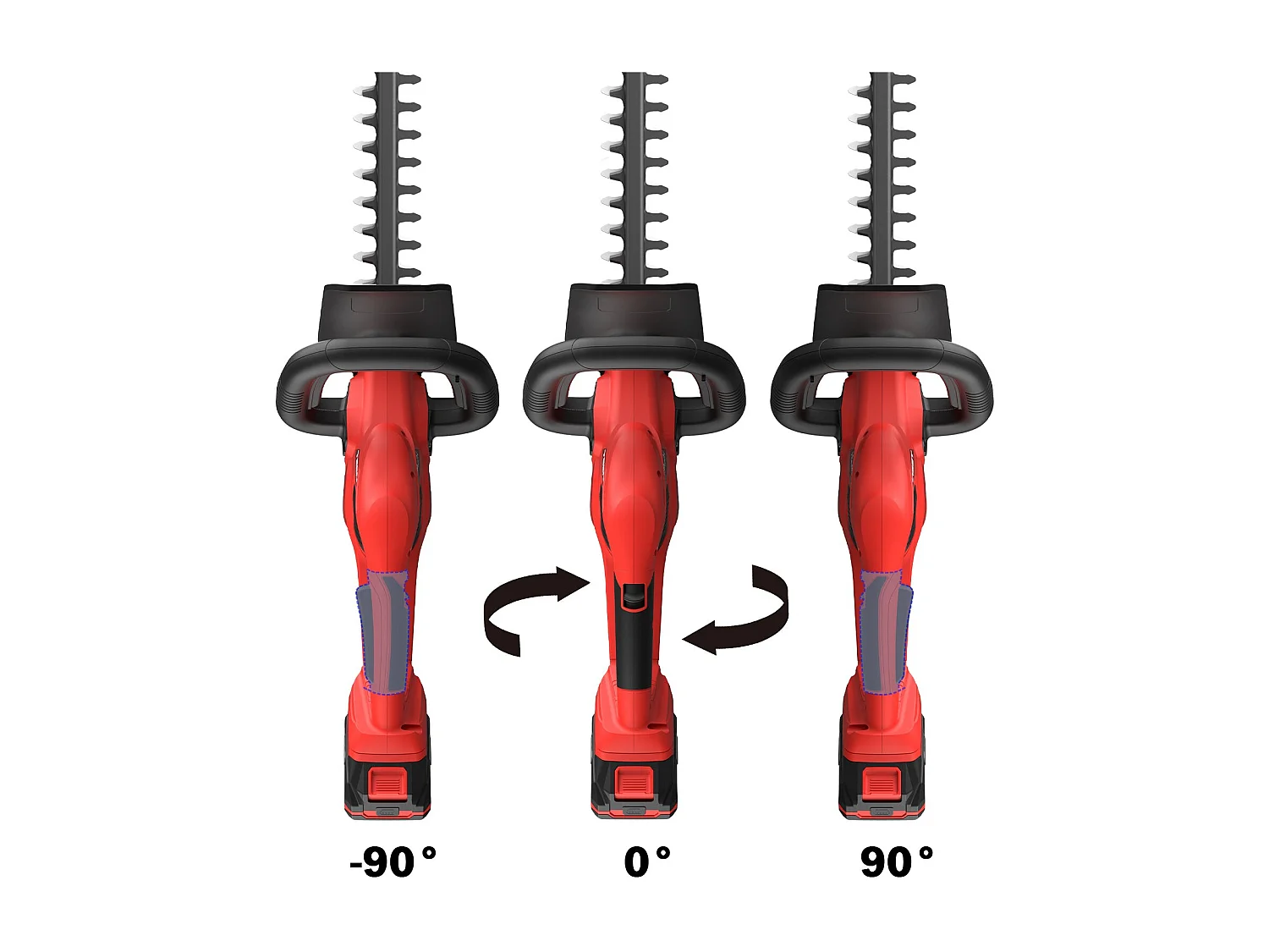 Taille-haie sans Fil 2.0Ah Li-on Batterie,  Diamètre de Coupe 16 mm, La poignée est orientable à 180°