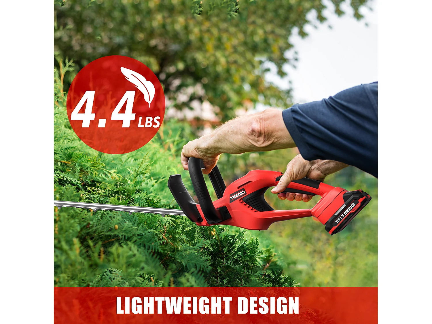 Taille-haie sans Fil 2.0Ah Li-on Batterie,  Diamètre de Coupe 16 mm, La poignée est orientable à 180°