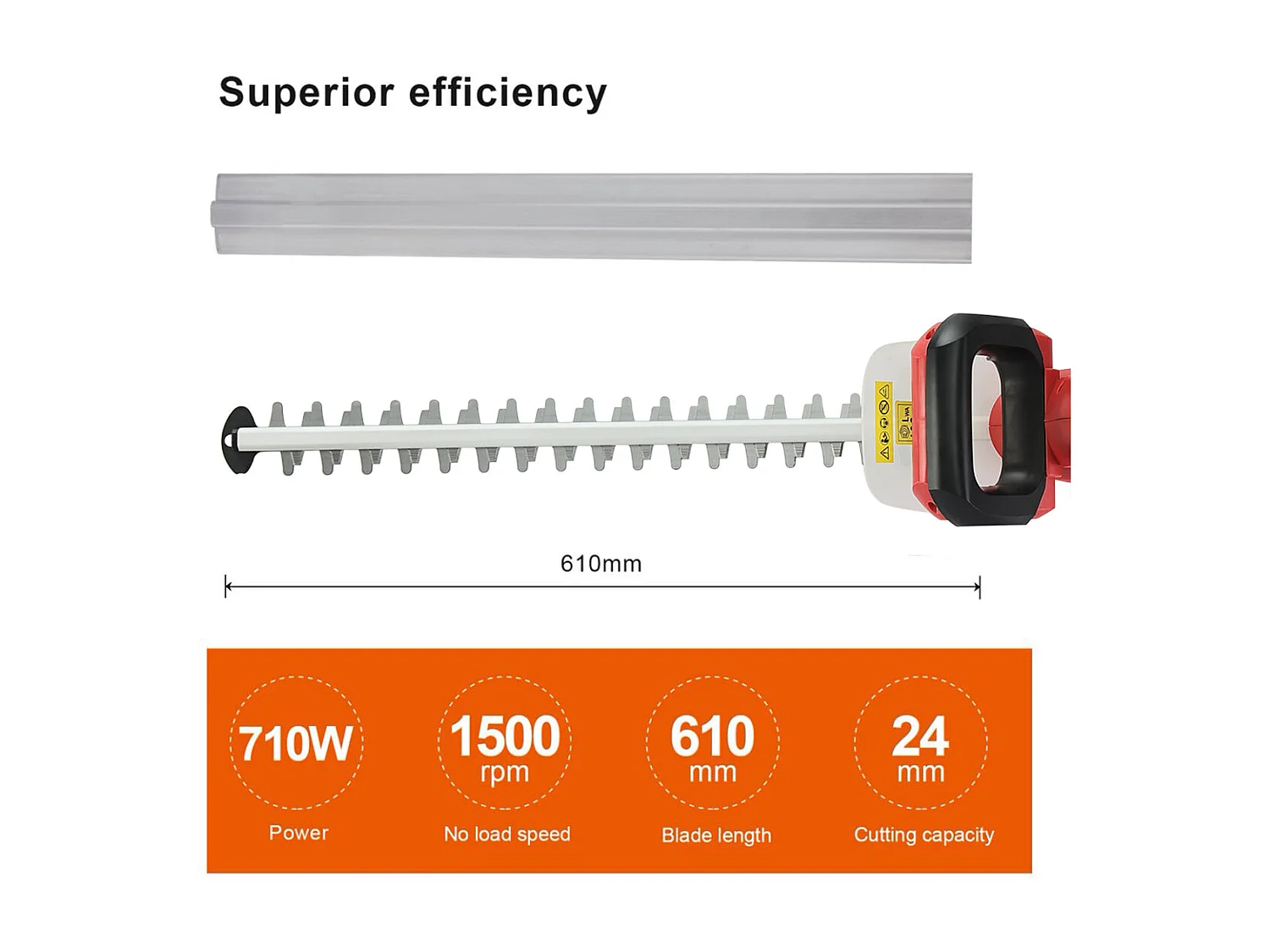 Taille-Haies électrique 710 W,Longueur de Lame 610 mm,Ouverture des Dents 24 mm