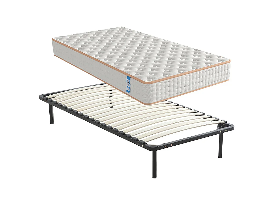 Ensemble Matelas en mousse + Sommier à Lattes 90x190cm, Epaisseur du Matelas 18 cm