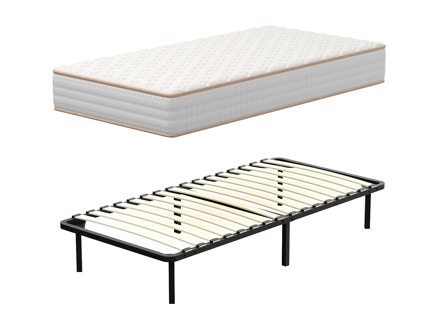 Ensemble Matelas en mousse + Sommier à Lattes 90x190cm, Epaisseur du Matelas 18 cm