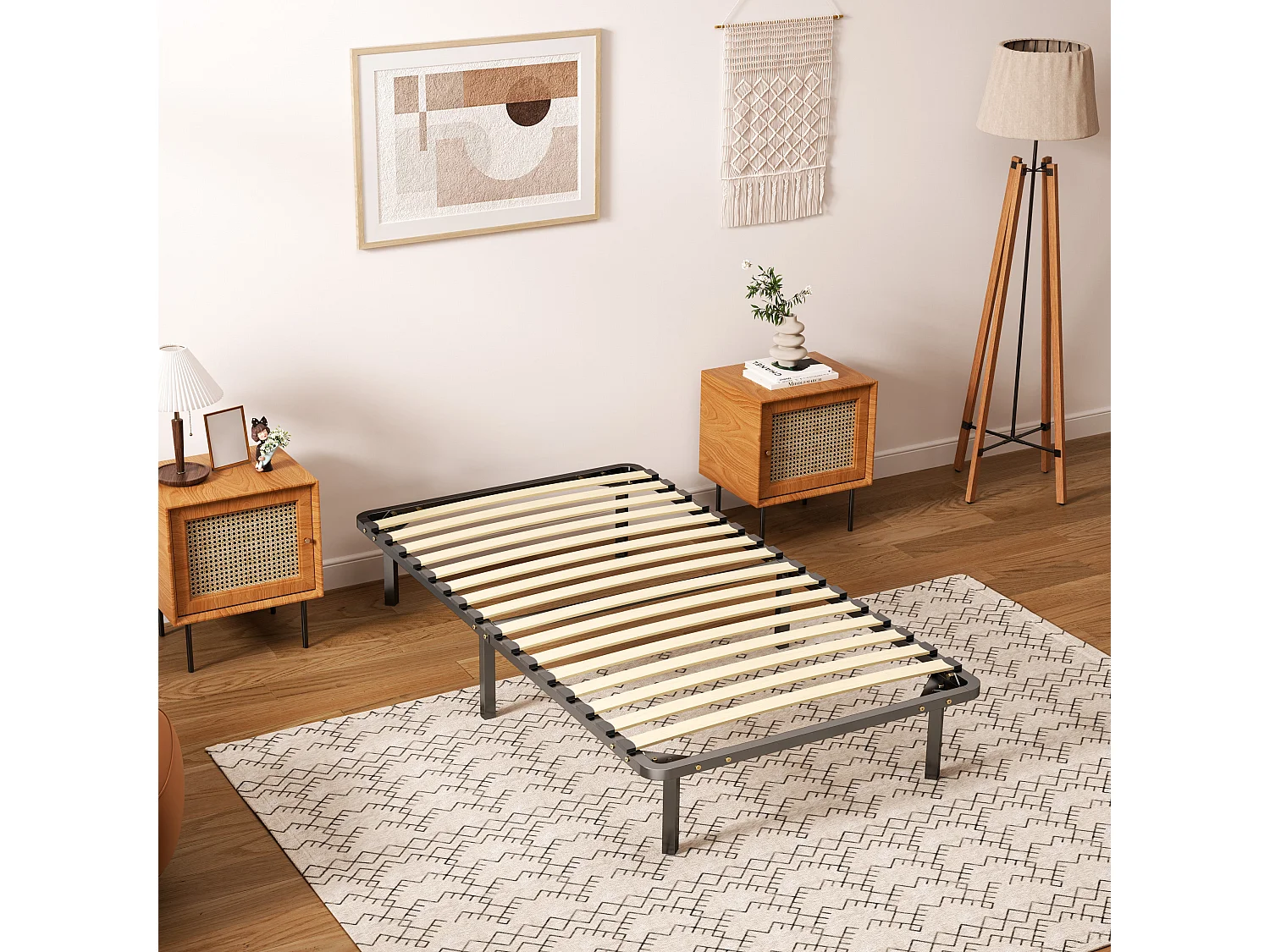 Ensemble Matelas en mousse + Sommier à Lattes 90x190cm, Epaisseur du Matelas 18 cm