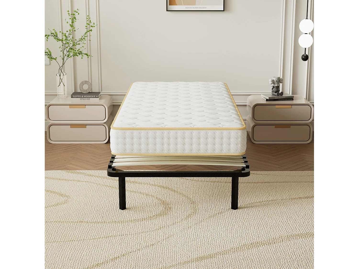 Ensemble Matelas en mousse + Sommier à Lattes 90x190cm, Epaisseur du Matelas 18 cm
