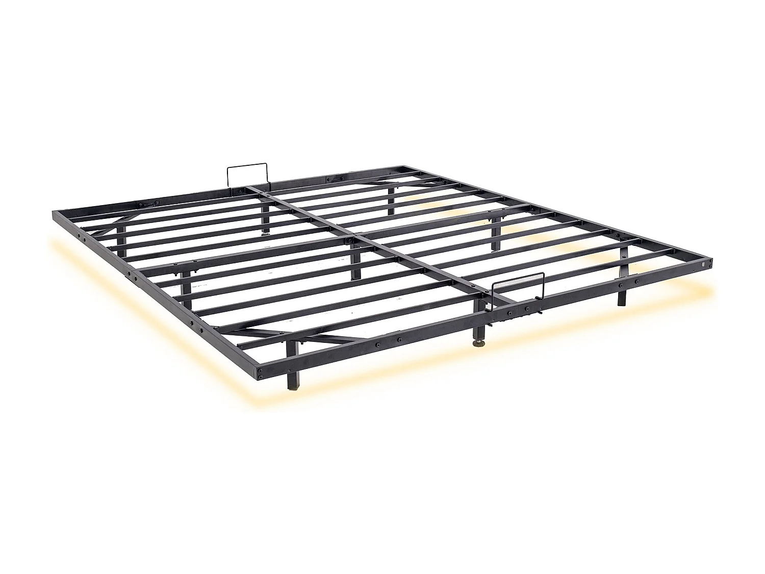 Cadre de lit LED en métal 180x200 cm, hauteur 20 cm, cadre flottant, pieds dissimulés, noir