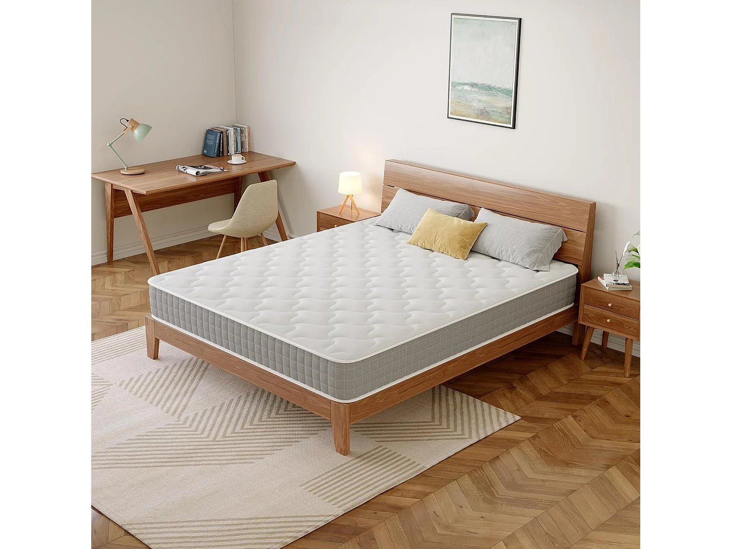 Matelas Ressorts 140x190cm de Forme en Mousse et Ressorts, 20 cm Épaisseur