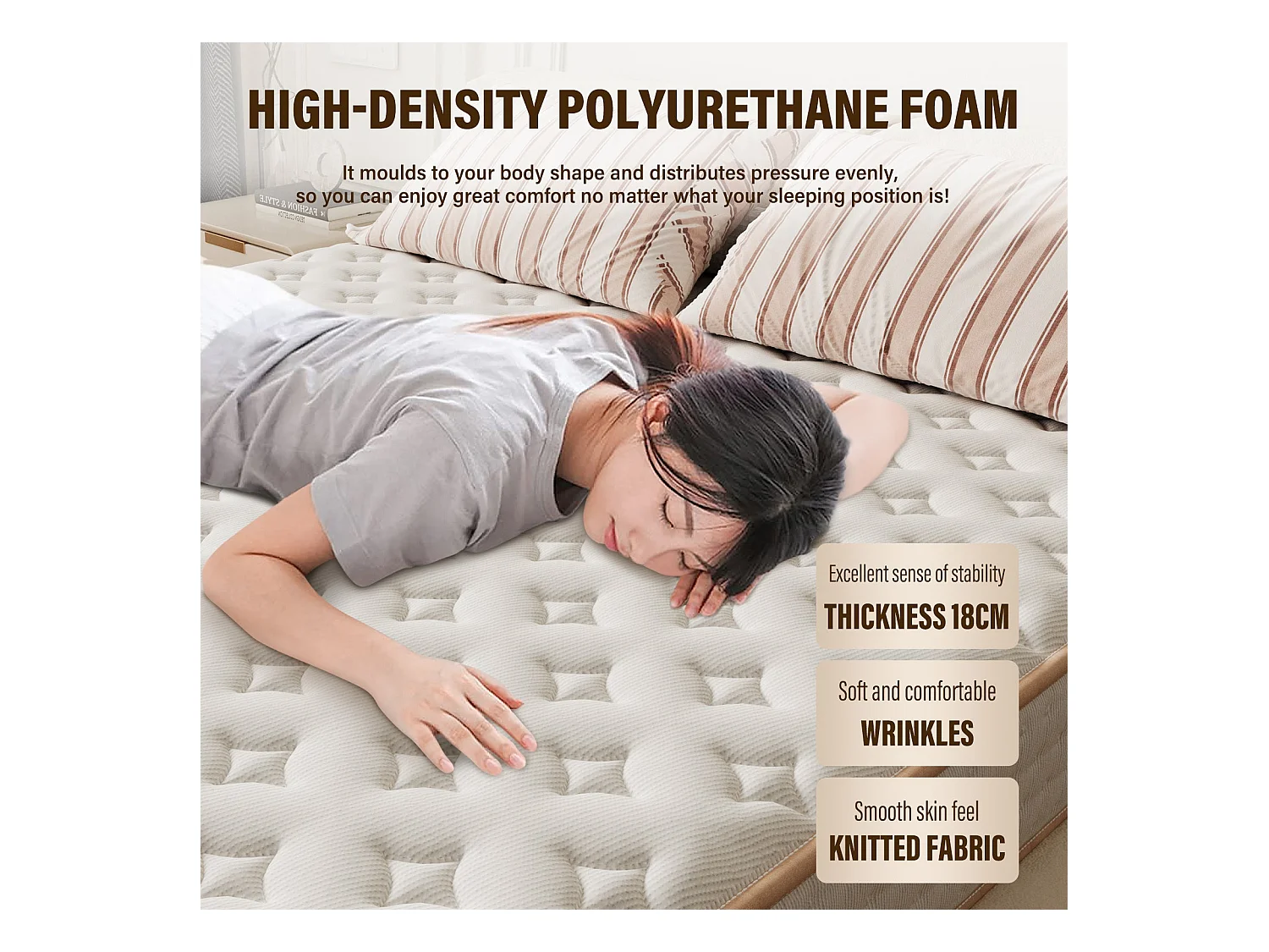 Matelas en Mousse 90x190cm，Épaisseur 18cm