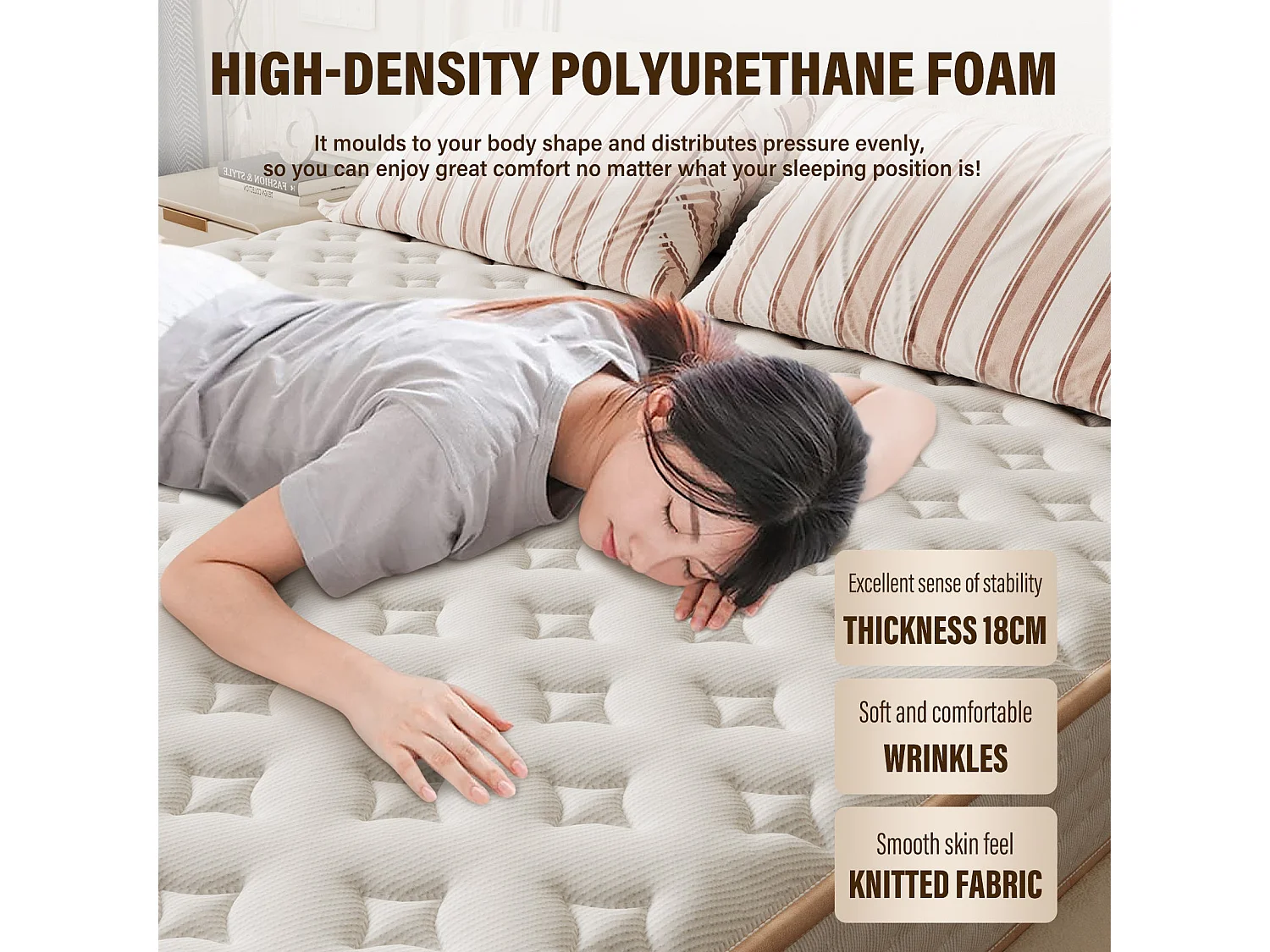 Matelas en Mousse 90x190cm，Épaisseur 18cm