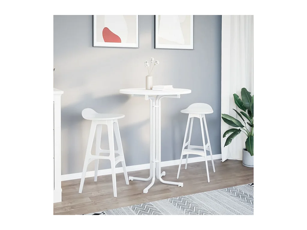 Mesa alta de comedor madera ingeniería y acero blanco Ø80x110cm ES231018