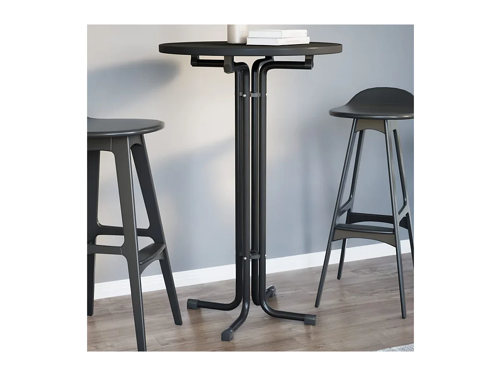 Mesa alta de comedor madera ingeniería y acero negro Ø70x110 cm ES316968