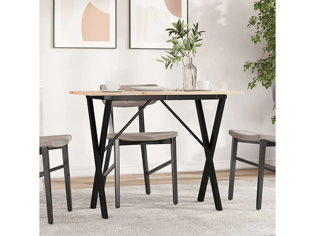 Mesa de jantar estrutura em X 100x50x75cm pinho e ferro fundido PT628876