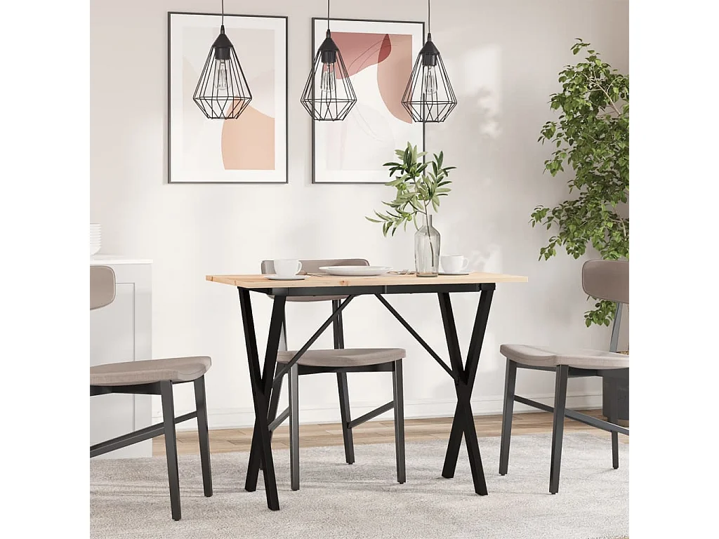Mesa de jantar estrutura em X 100x50x75cm pinho e ferro fundido PT628876