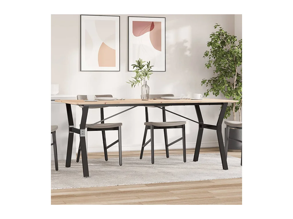 Mesa de comedor marco Y madera maciza pino y hierro 180x90x75cm ES489151