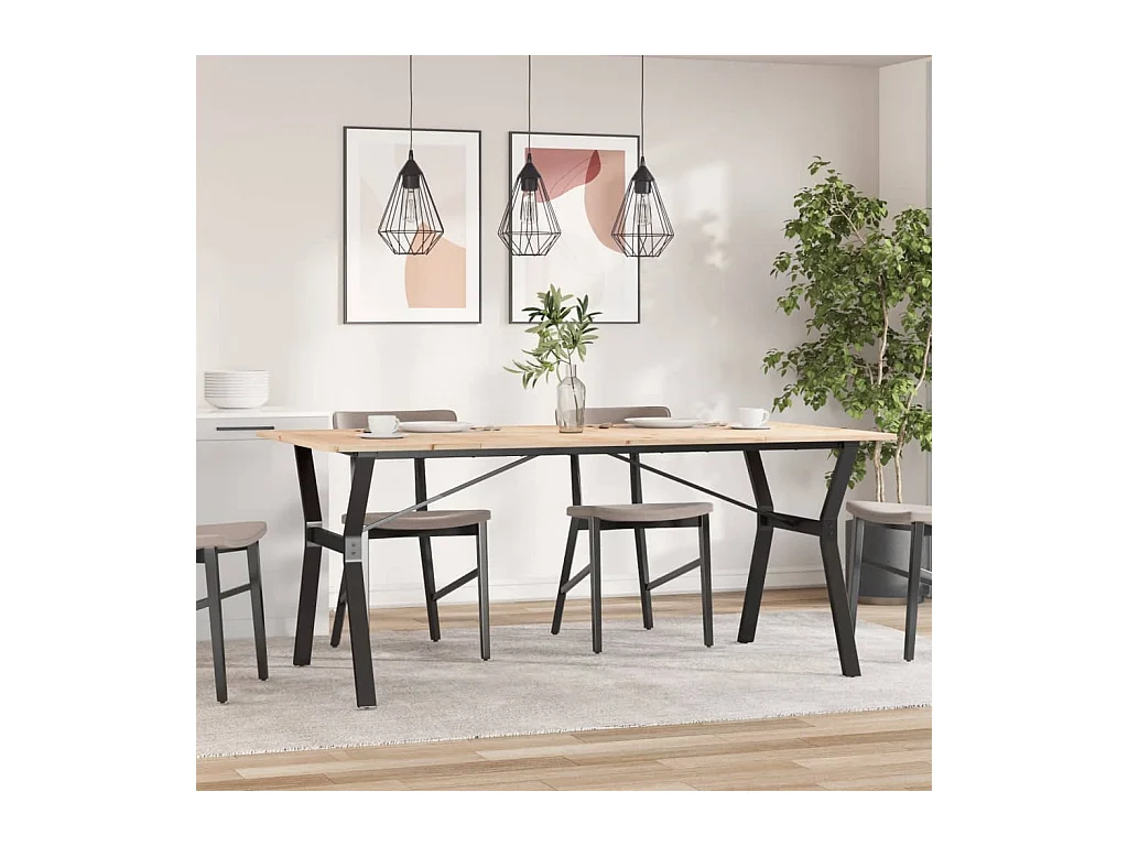 Mesa de comedor marco Y madera maciza pino y hierro 180x90x75cm ES489151