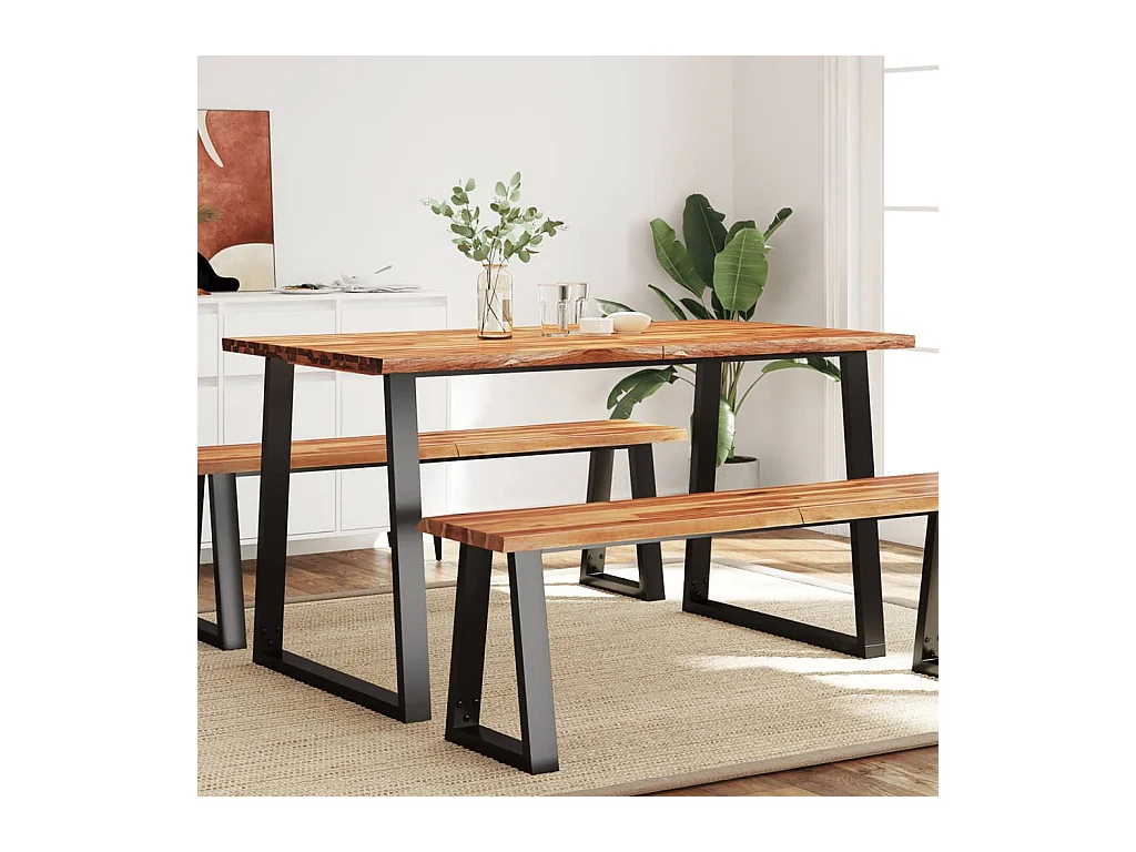 Mesa de comedor con borde vivo madera maciza acacia 140x80x75cm ES219378