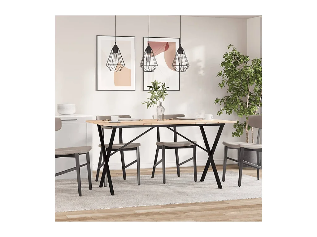 Mesa de comedor marco X madera maciza pino y hierro 140x80x75cm ES598825